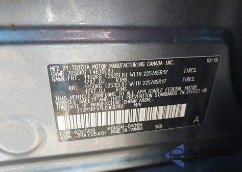 2020 Toyota Rav4 Xle from USA, damaged, VIN 2T3P1RFV7LC060782